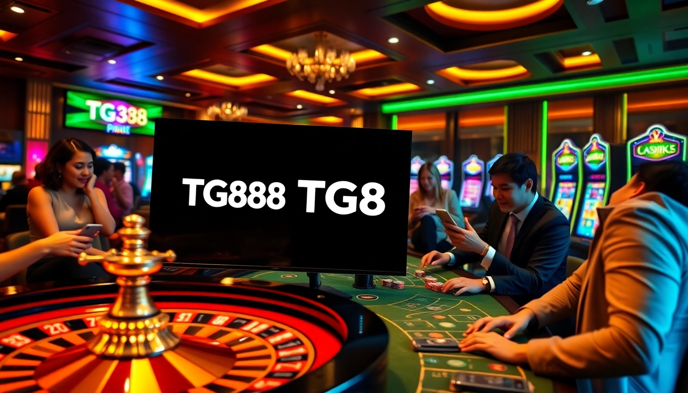 Embrace the excitement of TG88's online gambling scene with vibrant casino visuals.