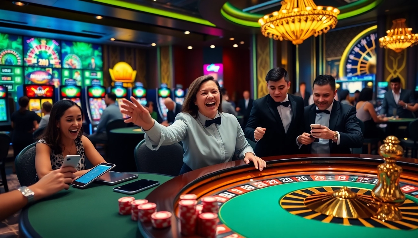 Players enjoying engaging gaming activities at a vibrant luck8 casino scene.