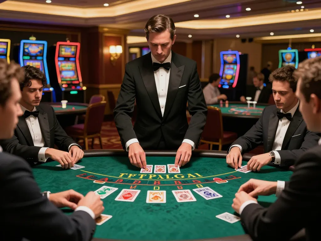 Players engaged in a strategic game of blackjack at an upscale casino table, highlighting km777.