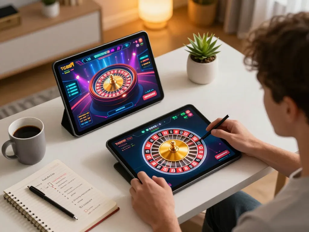 Engage in live roulette gameplay on TG88 while enjoying a cozy home setting with strategic notes.
