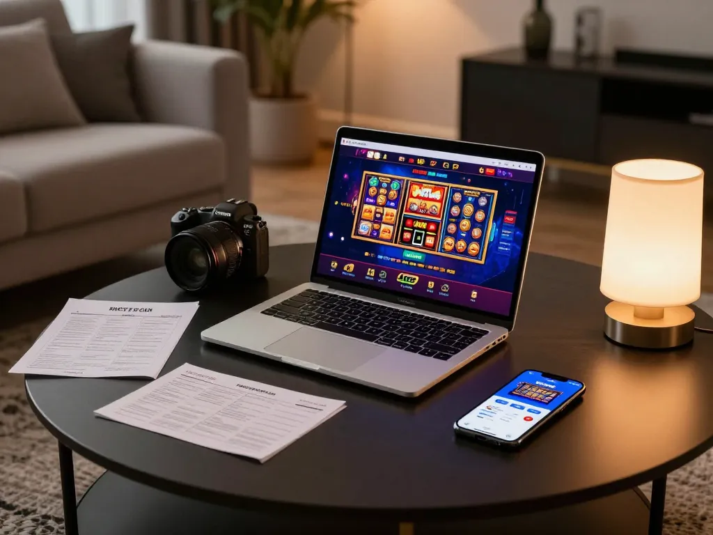 Engaging online gaming scene showcasing a NET88 interface, warm ambient lighting, and stylish living room setup.