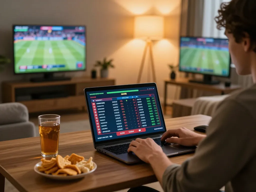Betting on sports at home using sunwingo, showcasing excitement and strategic engagement.
