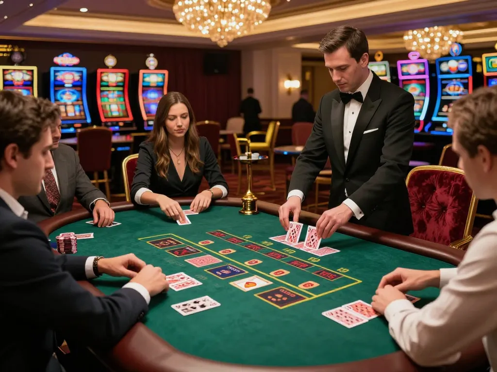 Engaged players focusing on strategic bets at a blackjack table in 68win casino setting