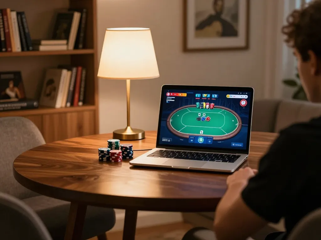 VA88 online poker setup showcasing strategy-focused gameplay in a comfortable home