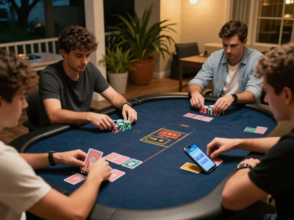 Players immersed in an exciting online poker game using the ALO8 app, showcasing social engagement and strategy.