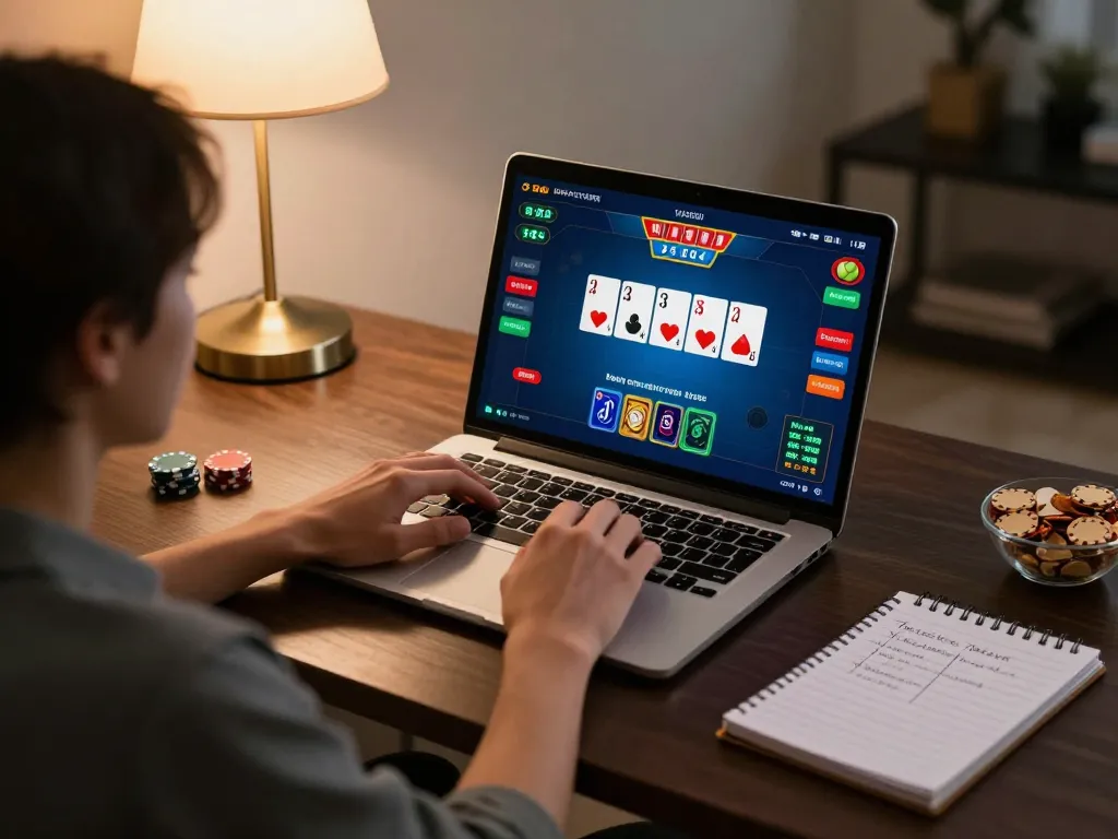 O8 SOCIAL gaming session at home with engaged player focused on poker strategy and betting
