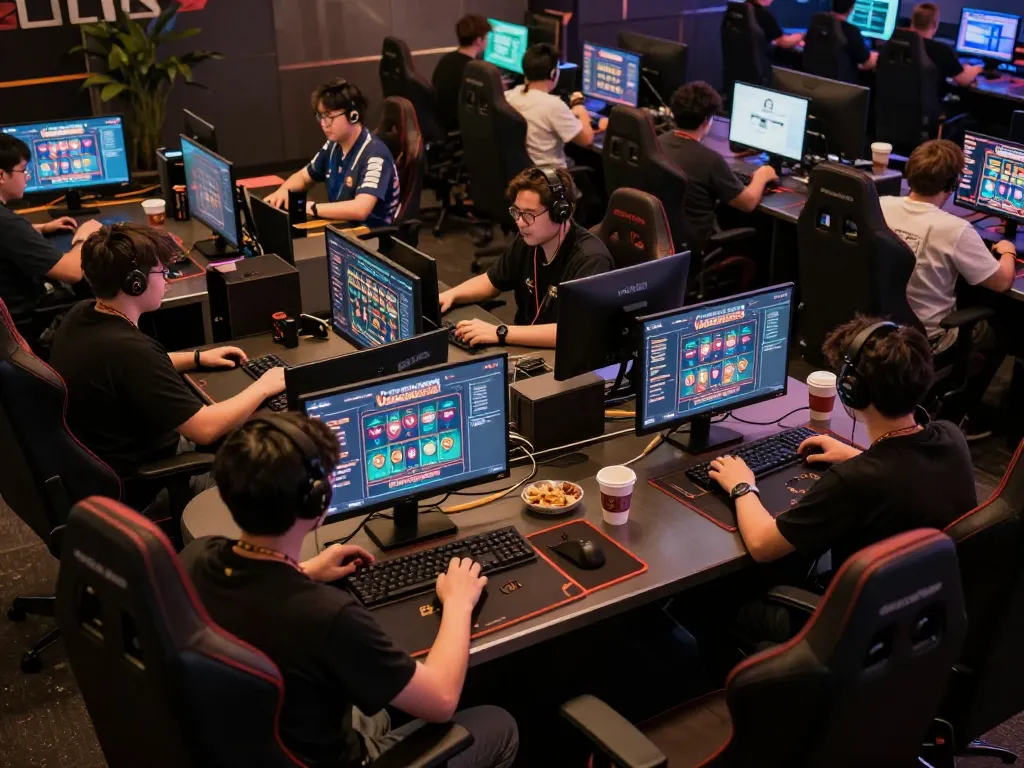 Participants engaging in competitive online gaming at Vuabet88i's platform with personalized setups and cozy ambiance.