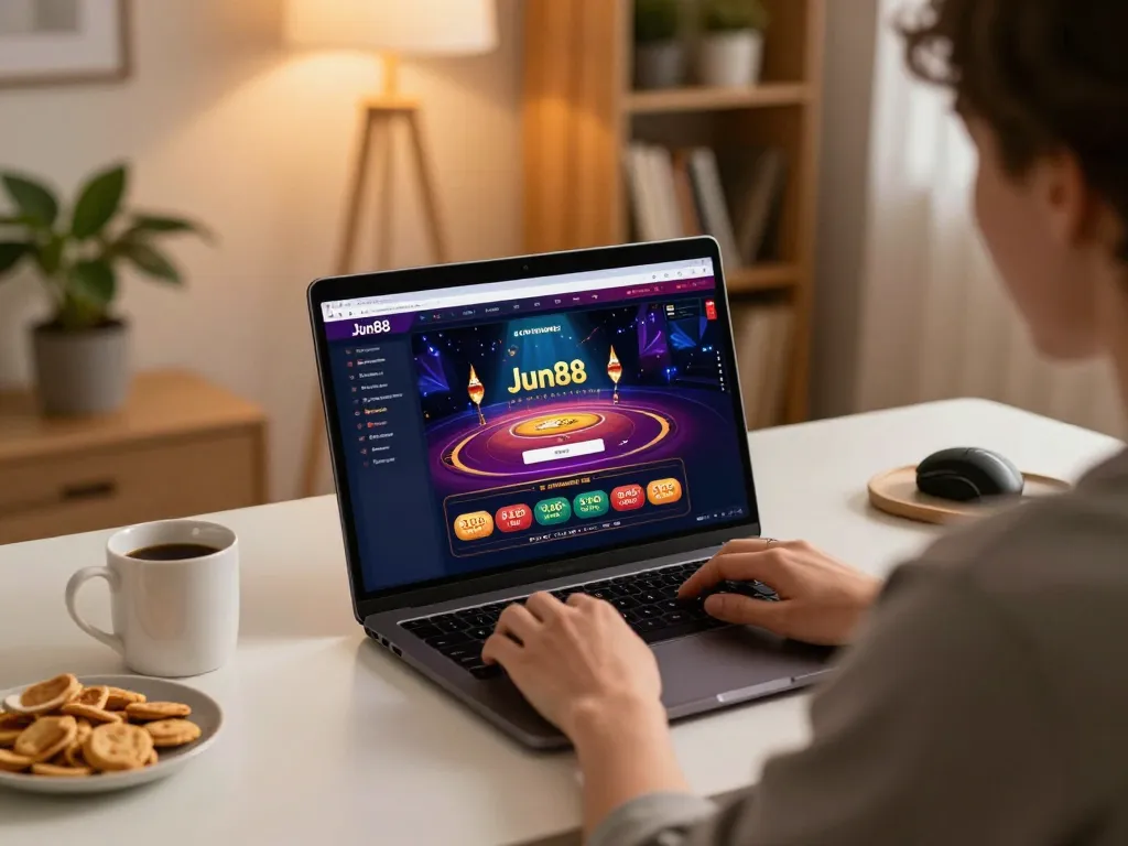 Engaging in online casino gaming at Jun88 with lively atmosphere and strategic play.