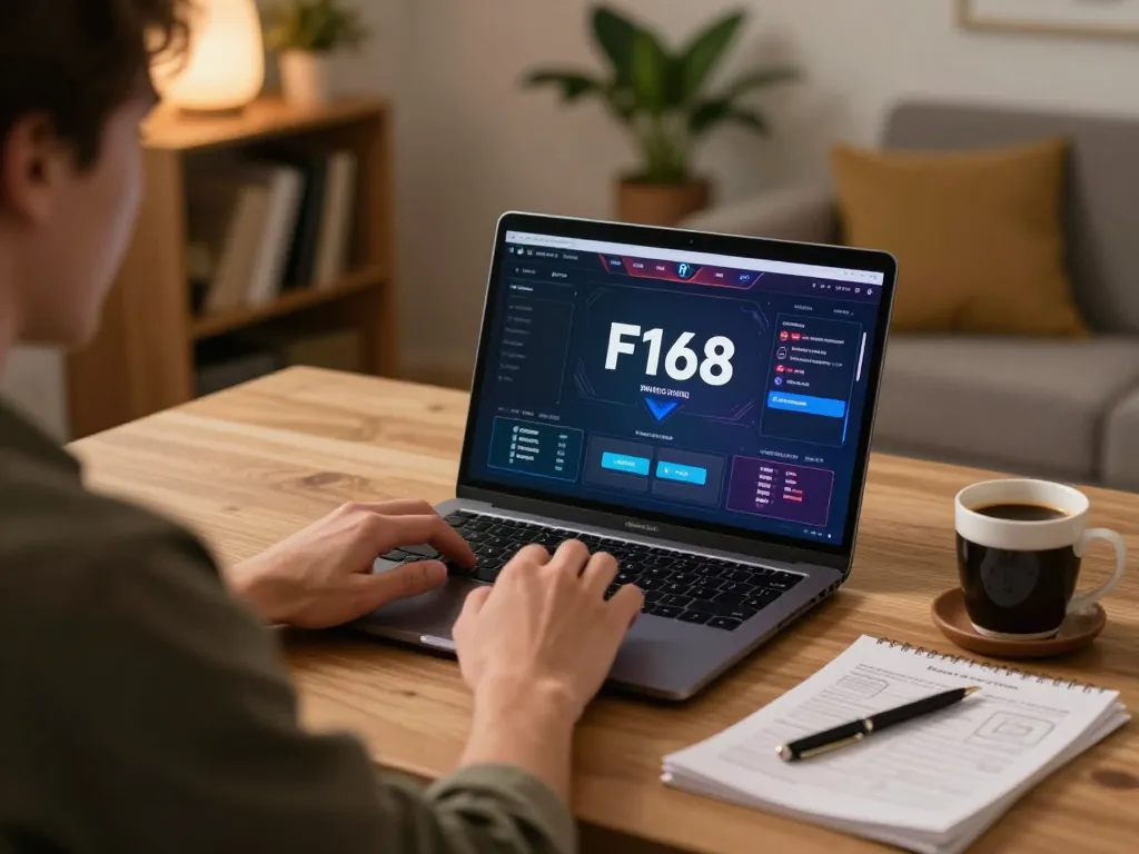 F168 online gambling setup with user focused on gaming strategy and relaxed ambiance.