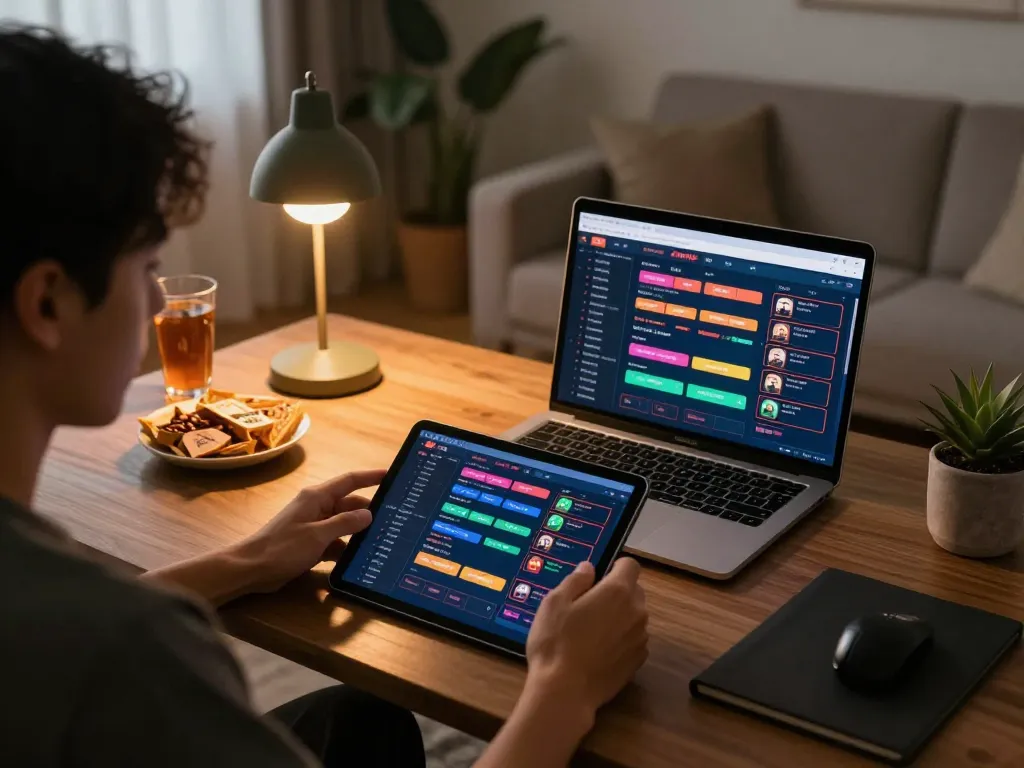 Engaging scene of online gaming at nhà cái vmax with a person using a tablet