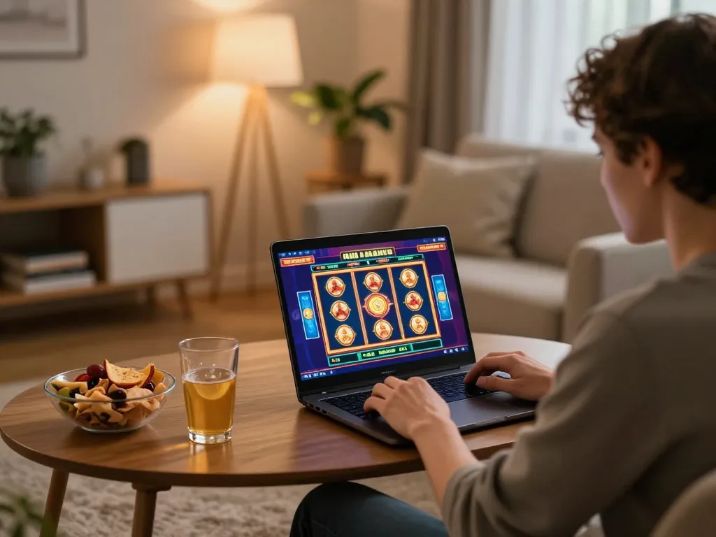 Player enjoying online slots at trang chủ jun88, showcasing an engaging home gaming atmosphere.