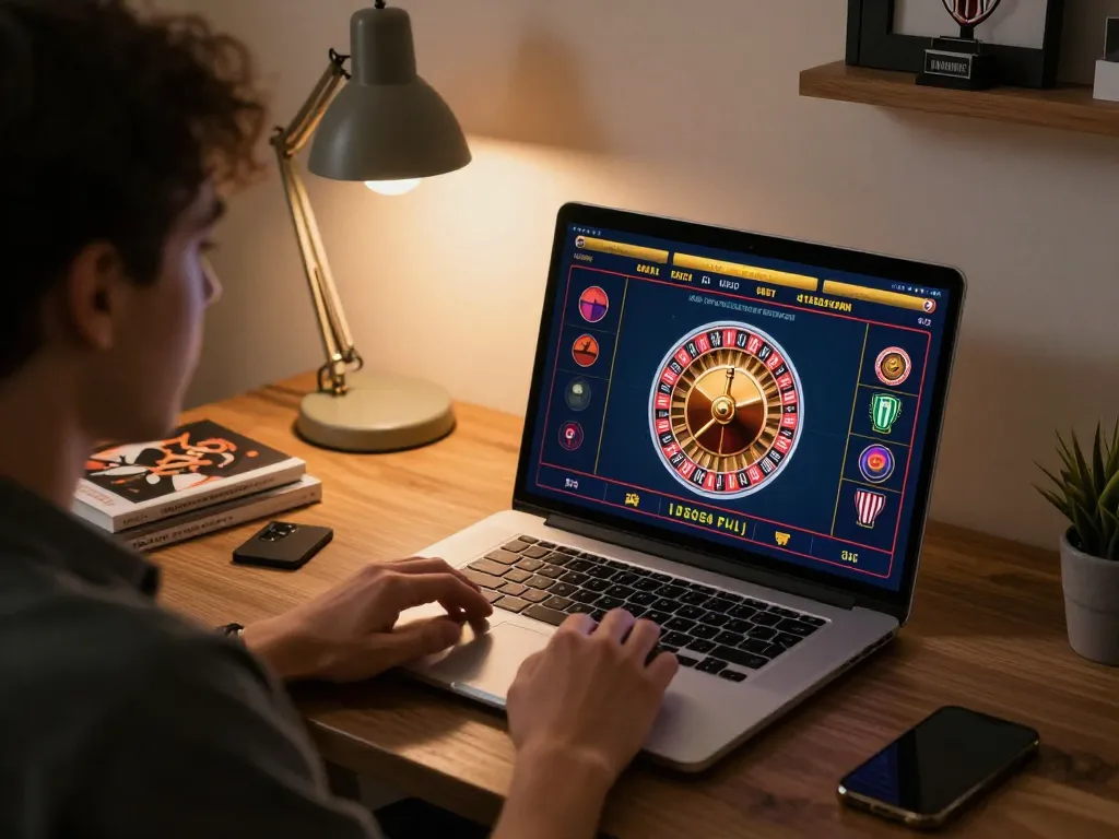Person playing live dealer games on GK88 com while enjoying a cozy home office atmosphere