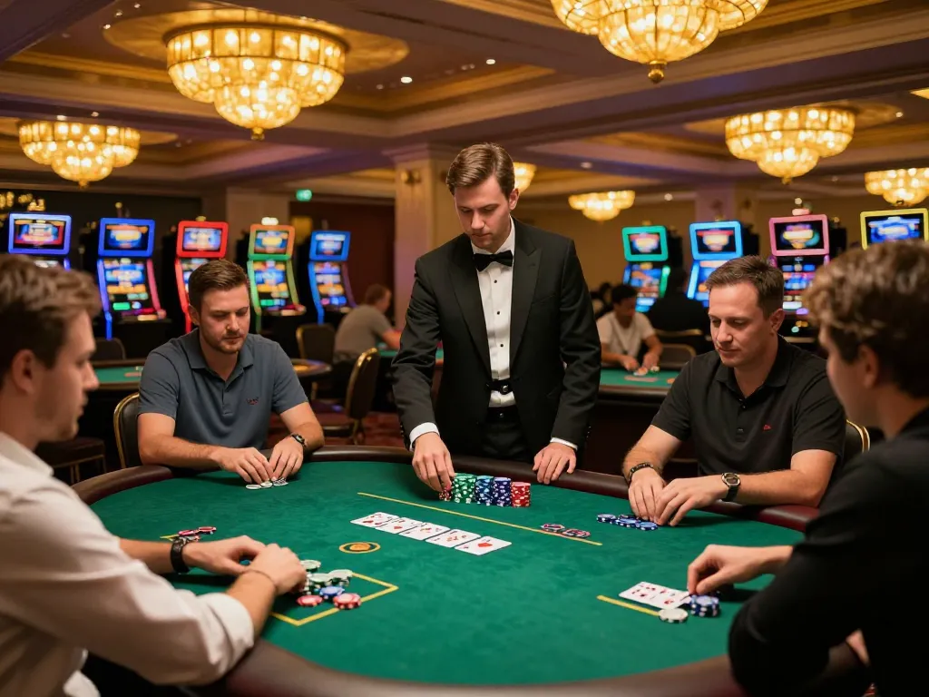 Players engaged in a competitive poker game at LV88 casino, showcasing strategy and excitement.