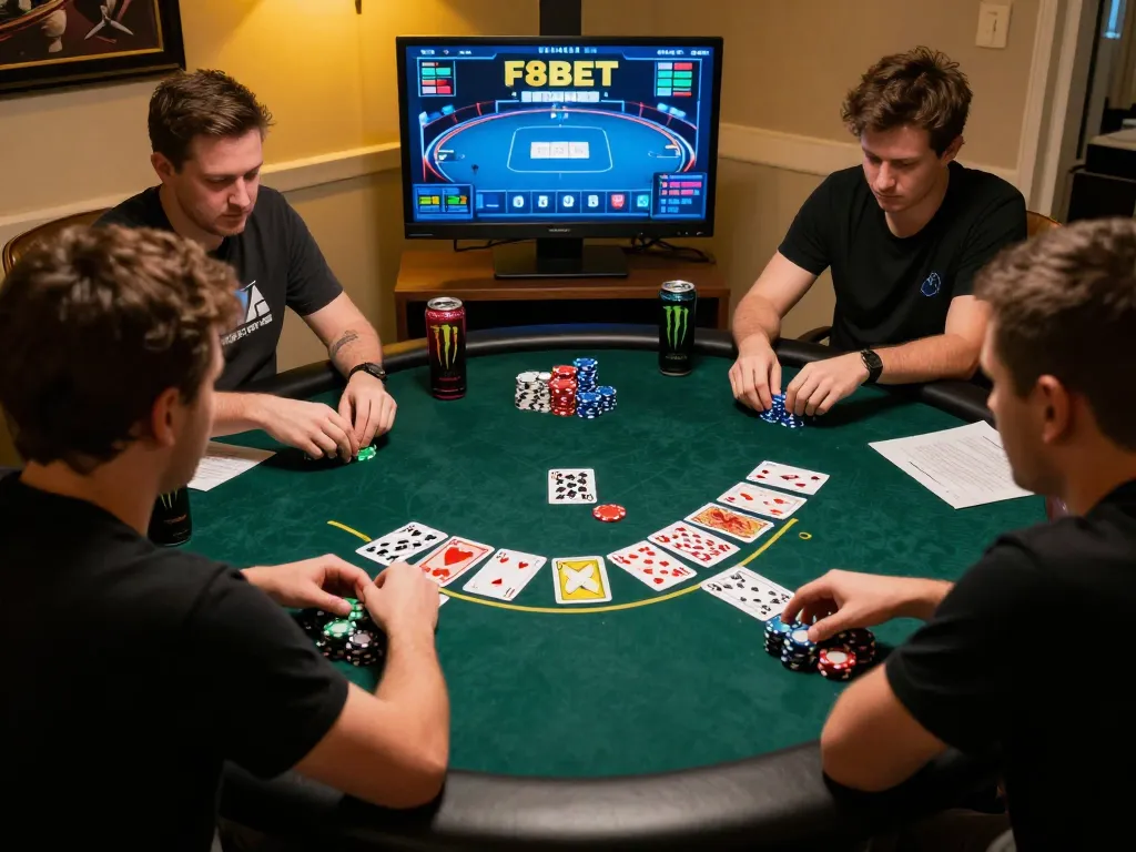 F8BET poker tournament players strategizing during an intense online gaming session.