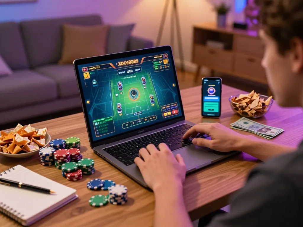 Xocdia88 player enjoying a live online game at home, showcasing engaging gameplay and responsible gambling.