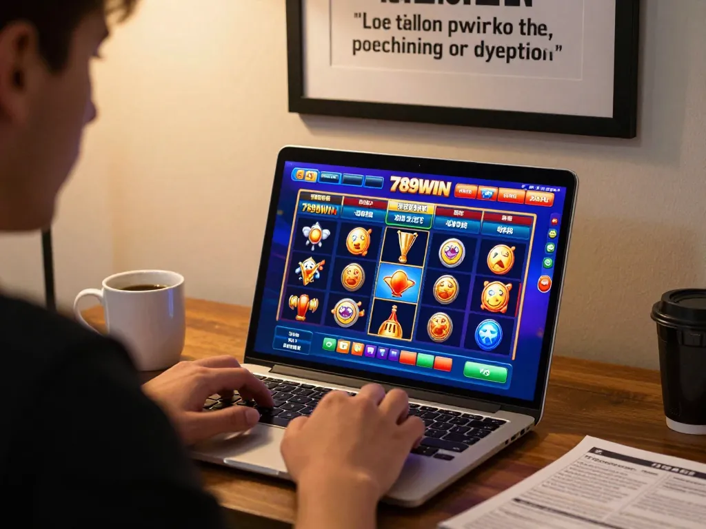 Engaged player enjoying 789WIN online slots on a sleek laptop at home.