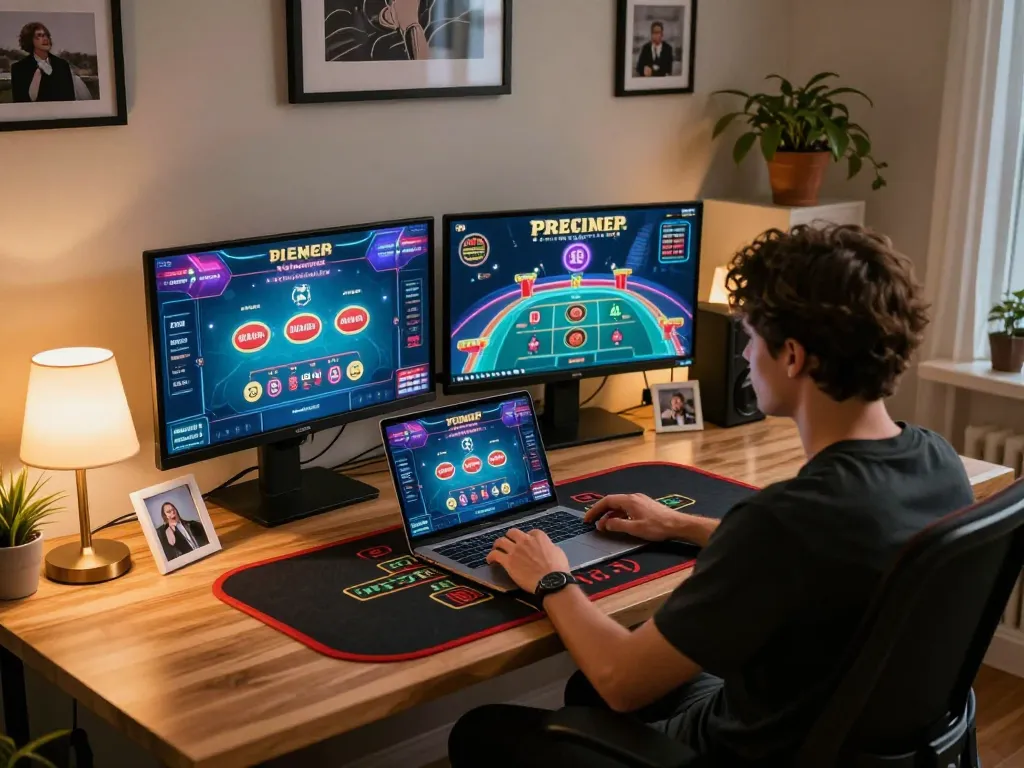 Engaging in live dealer baccarat on the F168 platform at a modern gaming setup.