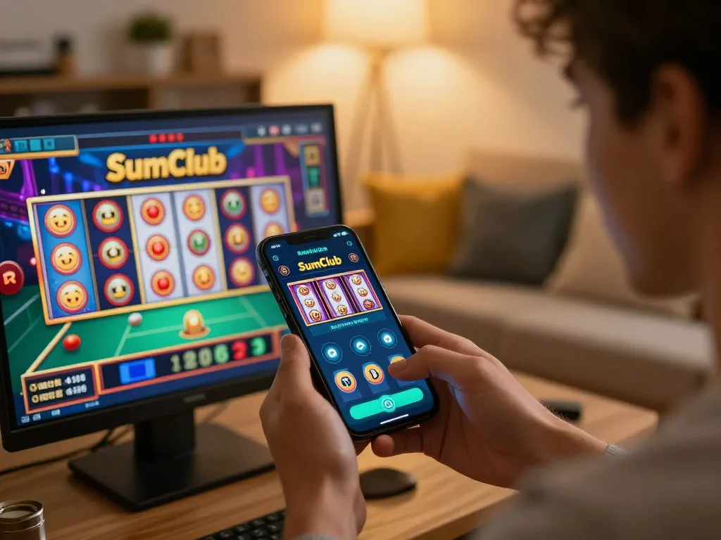 Engaging with the SumClub mobile app for an exciting gambling experience.