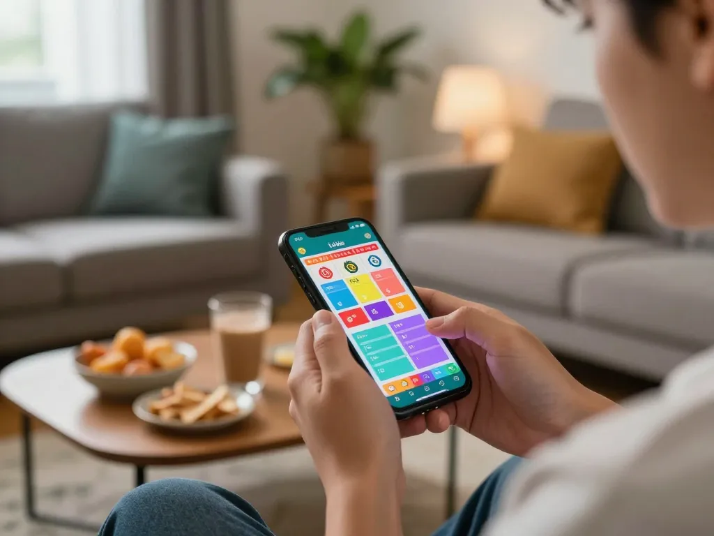 Engaging in lô đề online betting through a smartphone in a cozy home setting