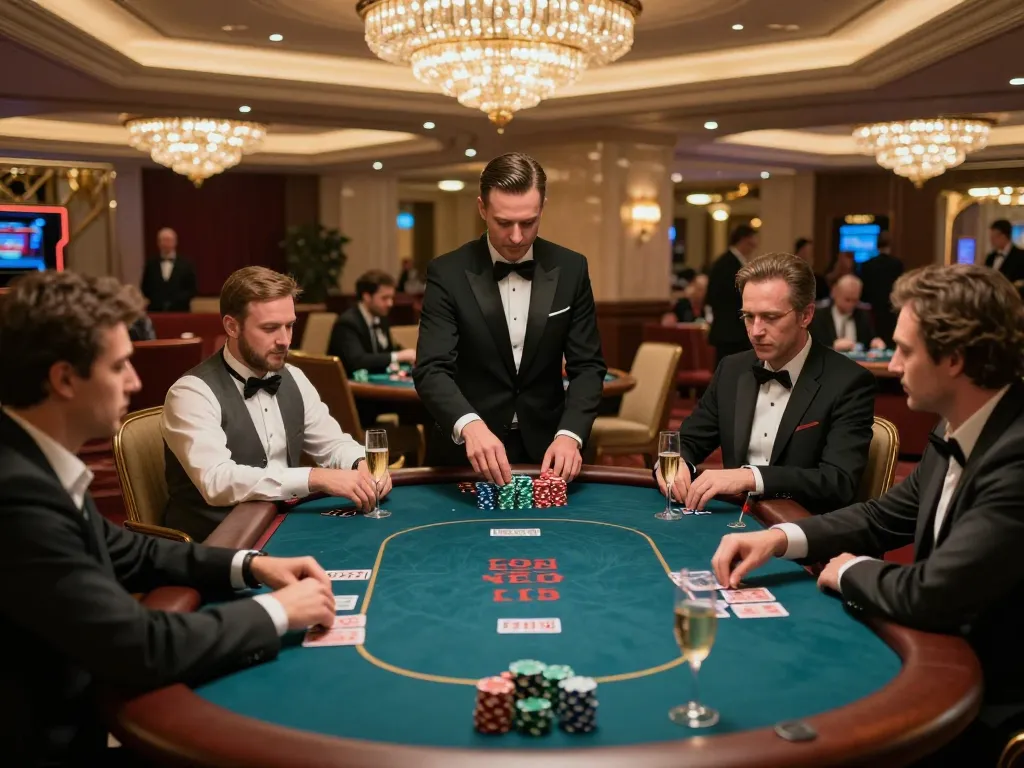 58winwin vip exclusive poker game in a luxurious casino with champagne and high-stakes action.