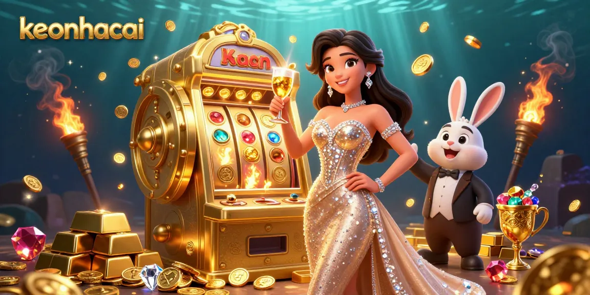 Experience keonhacai excitement with a glamorous woman celebrating beside a jackpot slot machine.