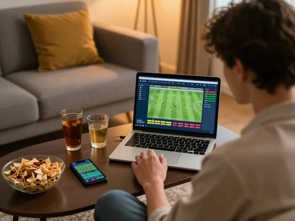 Engaging online sports betting setup showcasing fooballl betting interface on a laptop.