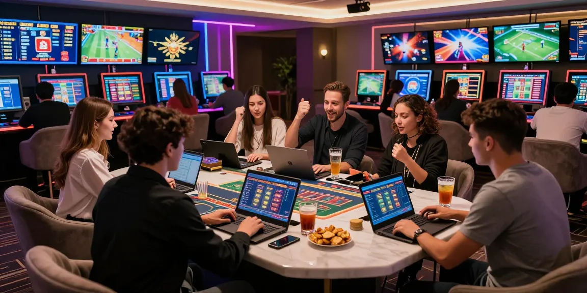 Engaged players enjoying the online betting experience with 123 b in a premium casino setting, celebrating wins.