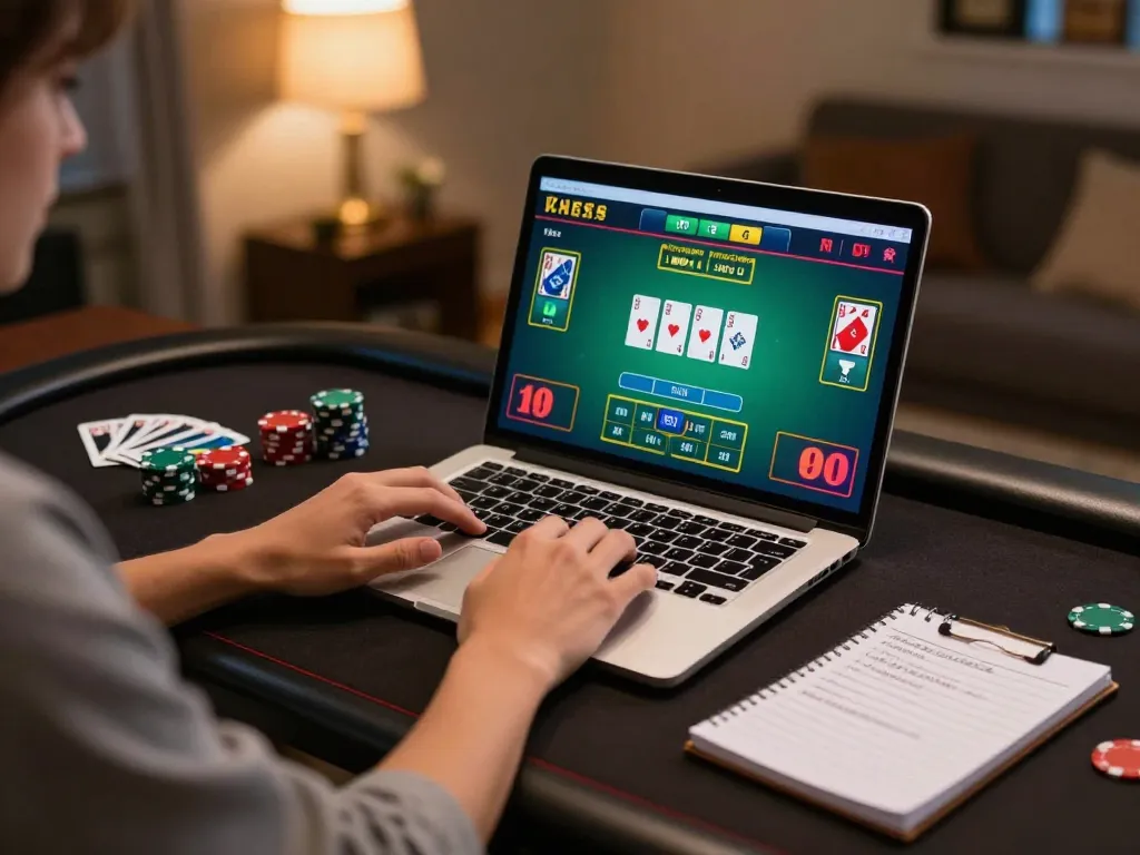 Engaging in live dealer blackjack with five88 on a laptop in a cozy home setting.