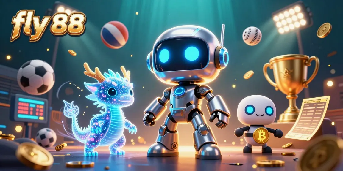 Engage with fly 88's thrilling casino scene featuring neon robots and dynamic game elements.