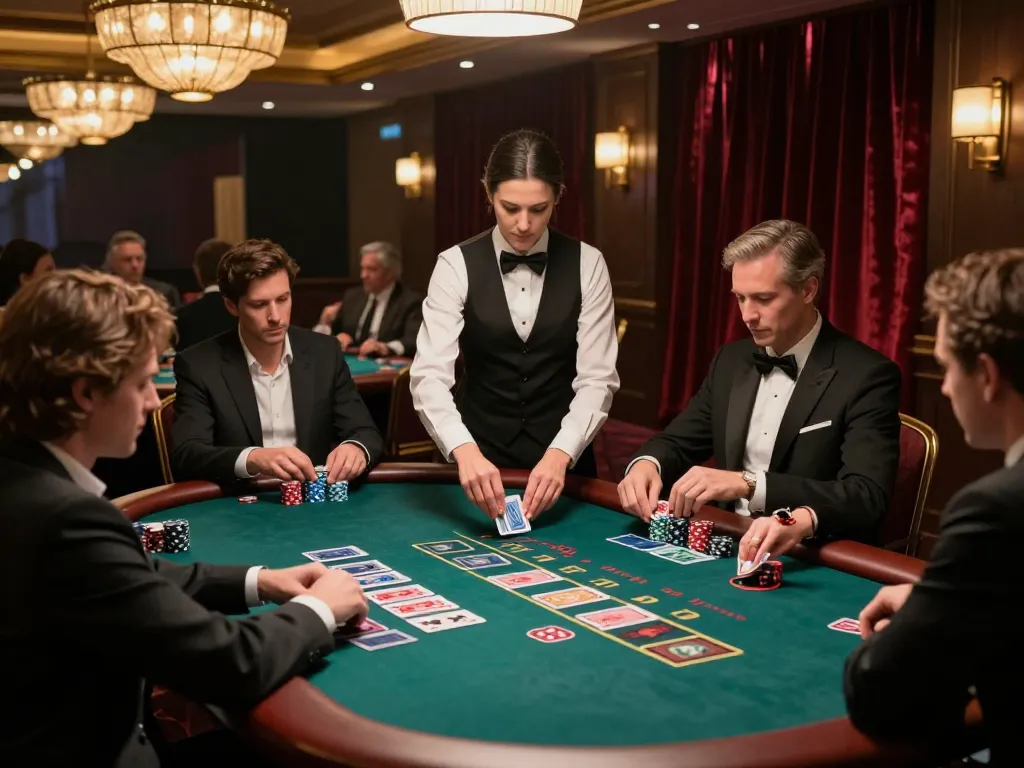 Players strategizing at the go8 blackjack table in a luxurious casino setting