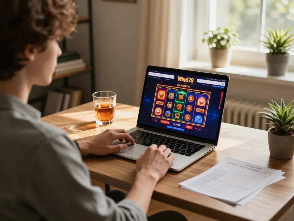 Engaged player analyzing strategies while using Win678 for online gaming.