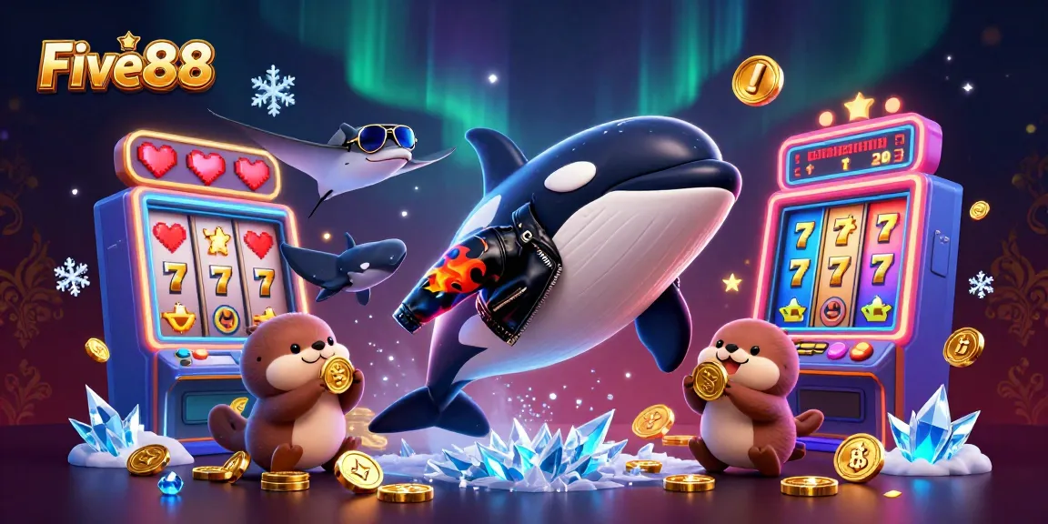 Experience excitement with Five88's vibrant casino scene featuring an orca and otters celebrating wins.