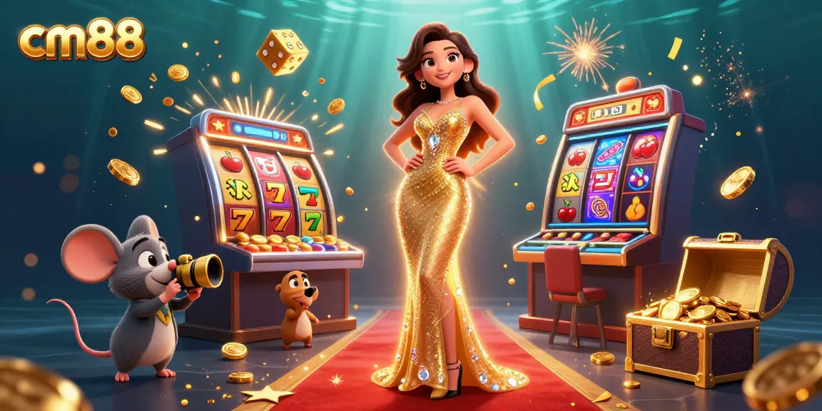 Experience thrilling cm88 gaming excitement with a glamorous woman and vibrant casino elements in 3D.