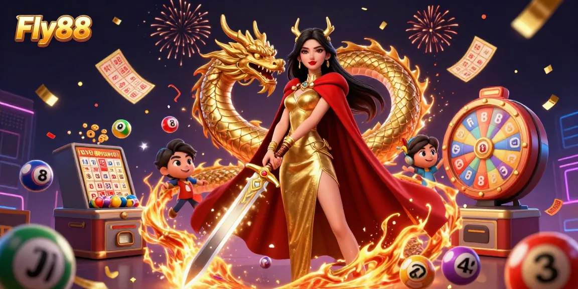 Bet big with Fly88’s vibrant online gaming scene featuring a warrior queen and exciting elements.