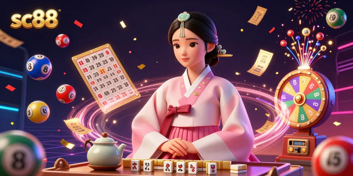 Experience sc88 with an elegant Asian woman in a vibrant online casino scene, highlighting lottery elements.