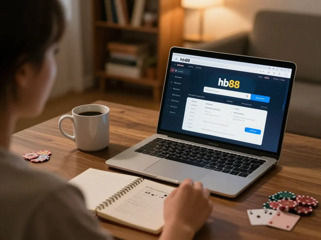Engaging online poker gameplay on hb88 platform with cozy home setting and strategic notes