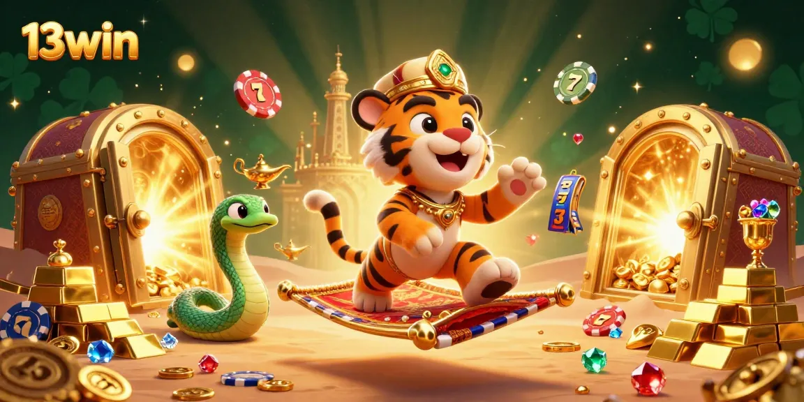 Experience thrilling wins at 13win with vibrant 3D casino-themed illustration of excitement and luxury.