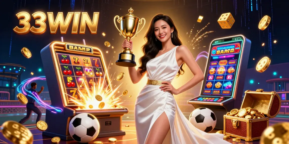 Engage in thrilling gameplay with 33WIN's stunning victorious casino scene featuring sports betting elements.
