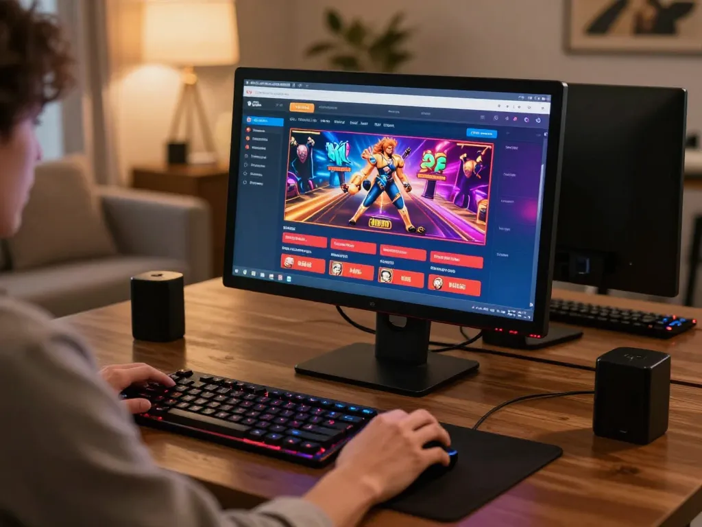 Engaging online gaming experience showcasing Rik88 uy tín through a dynamic desktop setup.