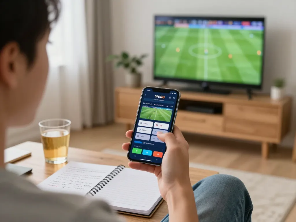 Bet on OPEN88 mobile app while enjoying a live football match at home, blending excitement and strategy.
