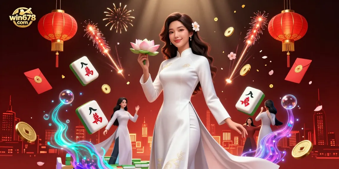 Engage with win678 com in a vibrant casino illustration showcasing an elegant woman amidst festive gaming elements.