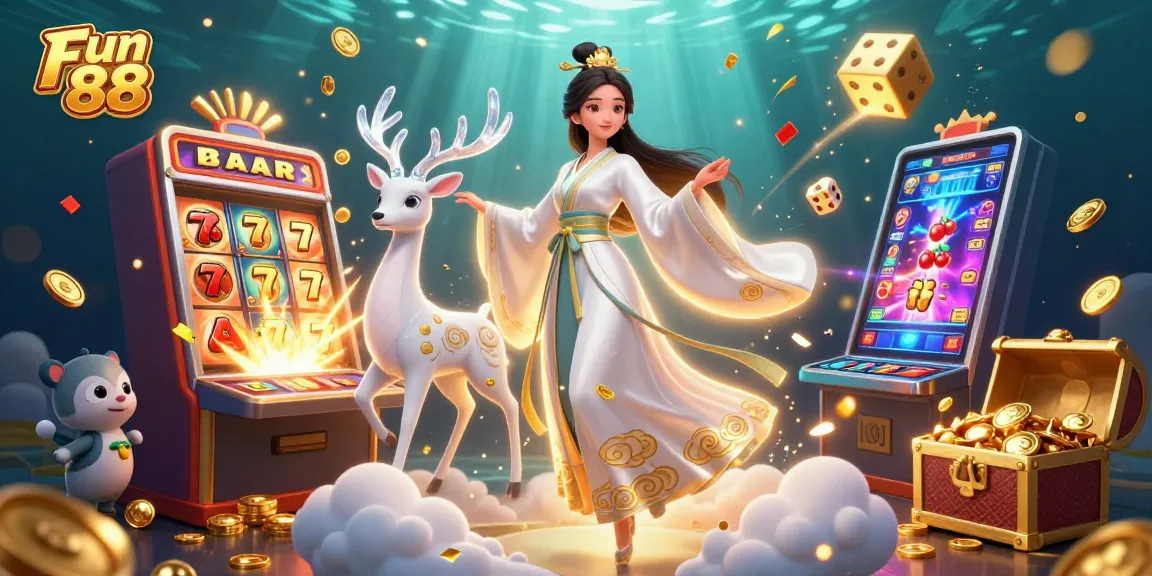 Experience thrilling Fun 88 gaming adventures with vibrant casino visuals and exciting slot elements.