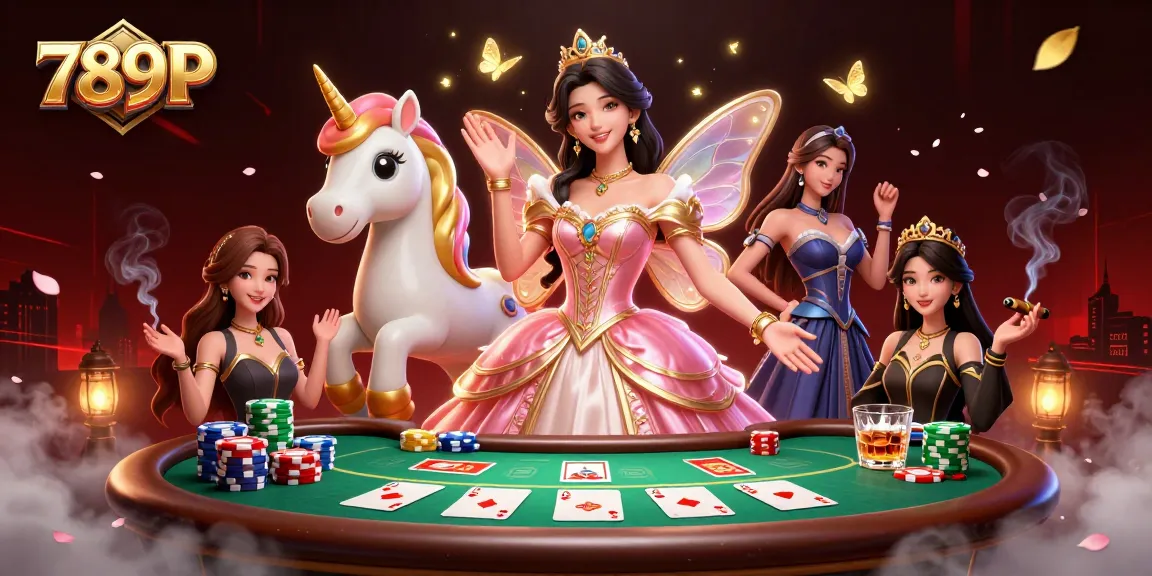 Experience thrilling poker at 789P with a glamorous Asian princess, chips, and vibrant game elements.