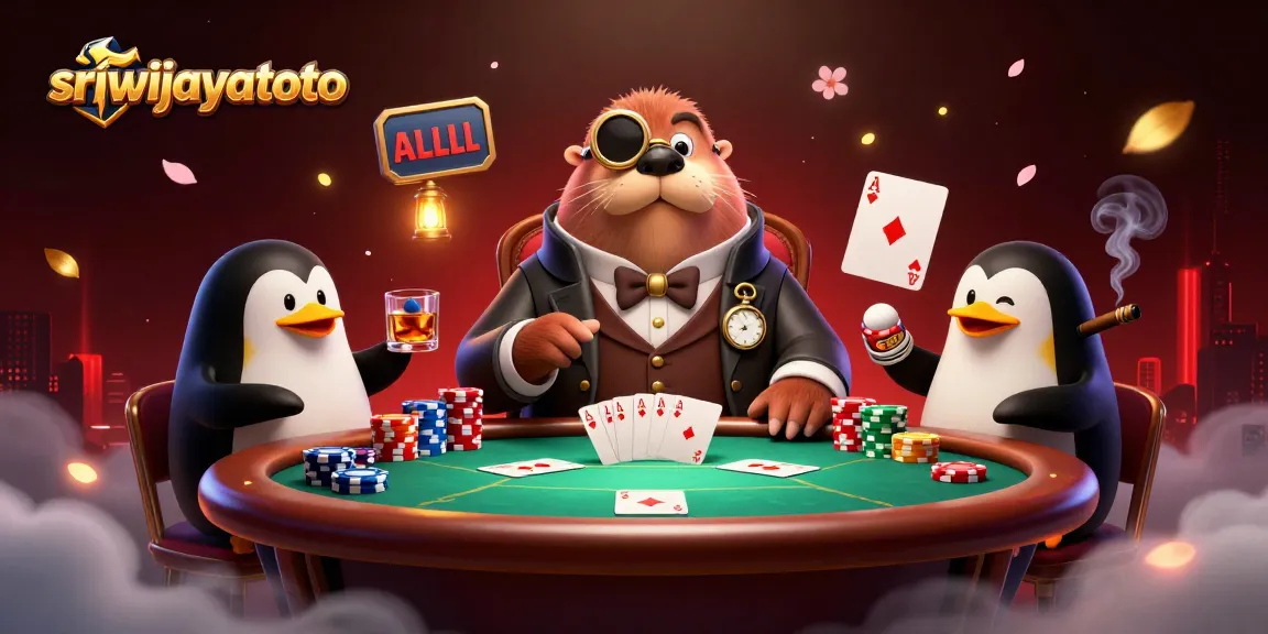 Play poker with sriwijayatoto featuring a walrus, penguin dealer, and bluffing pufferfish.