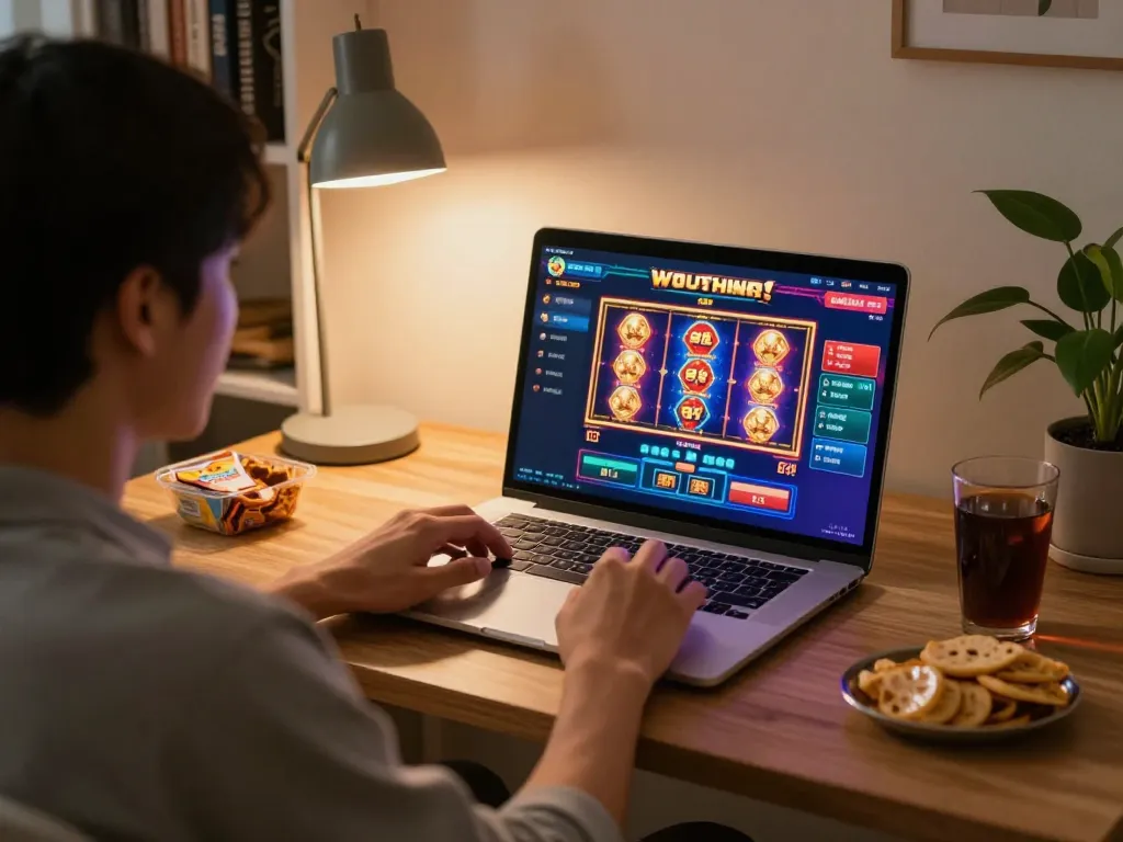 Filipino players using buenas ph app for online gaming at home desk.