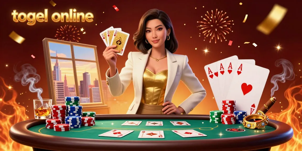 Engage in thrilling togel online action with an elegant Asian businesswoman showcasing her winning hand.