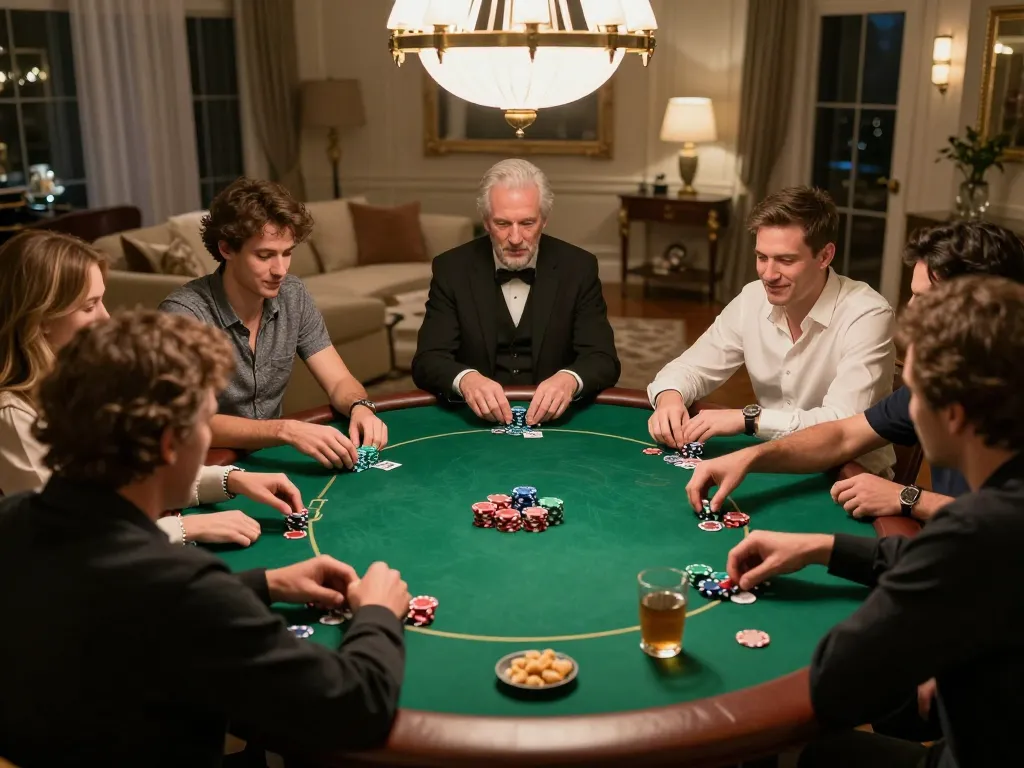 MM88 poker night with friends enjoying high-stakes gameplay and premium chips