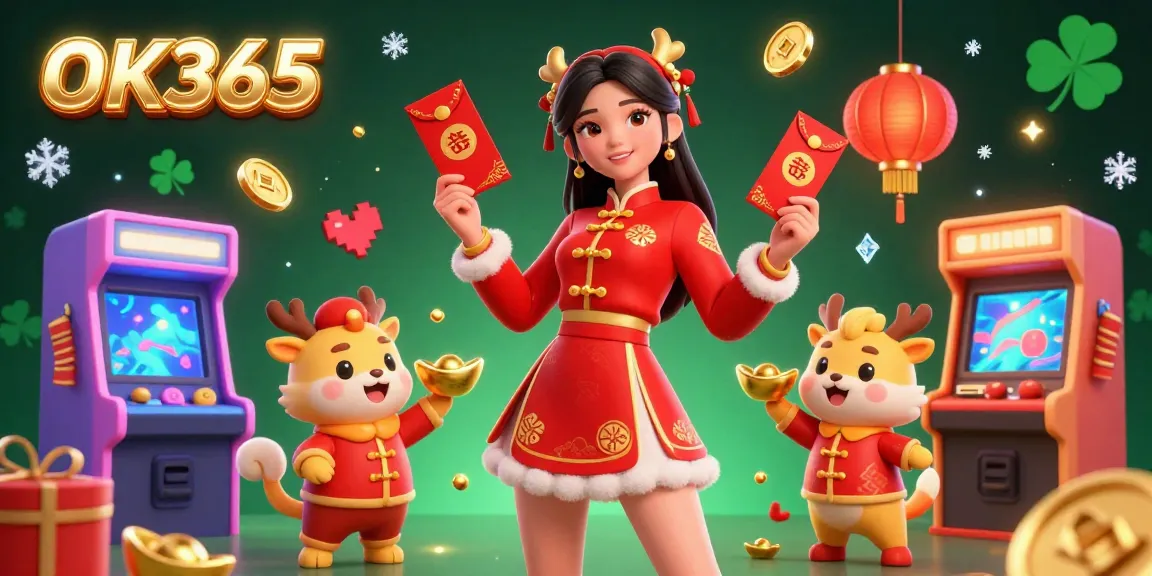 Experience thrilling gameplay at OK365, featuring vibrant casino elements with a festive atmosphere.
