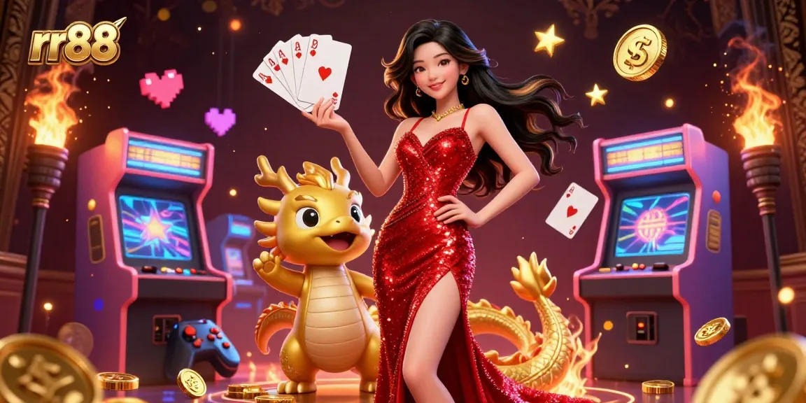Experience thrilling gaming with RR88 and its colorful characters in a vibrant casino scene.