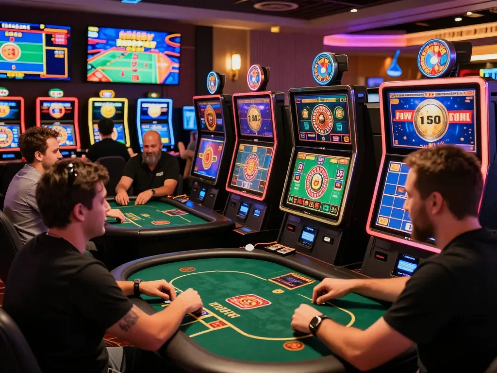 Players enjoying various games at the MM88 online casino, showcasing excitement in a vibrant environment.